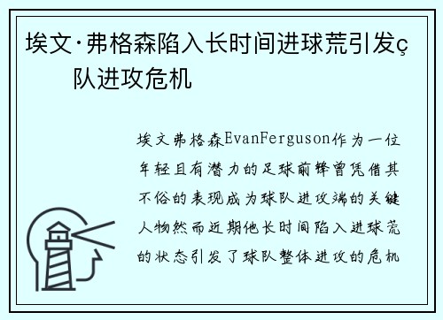 埃文·弗格森陷入长时间进球荒引发球队进攻危机